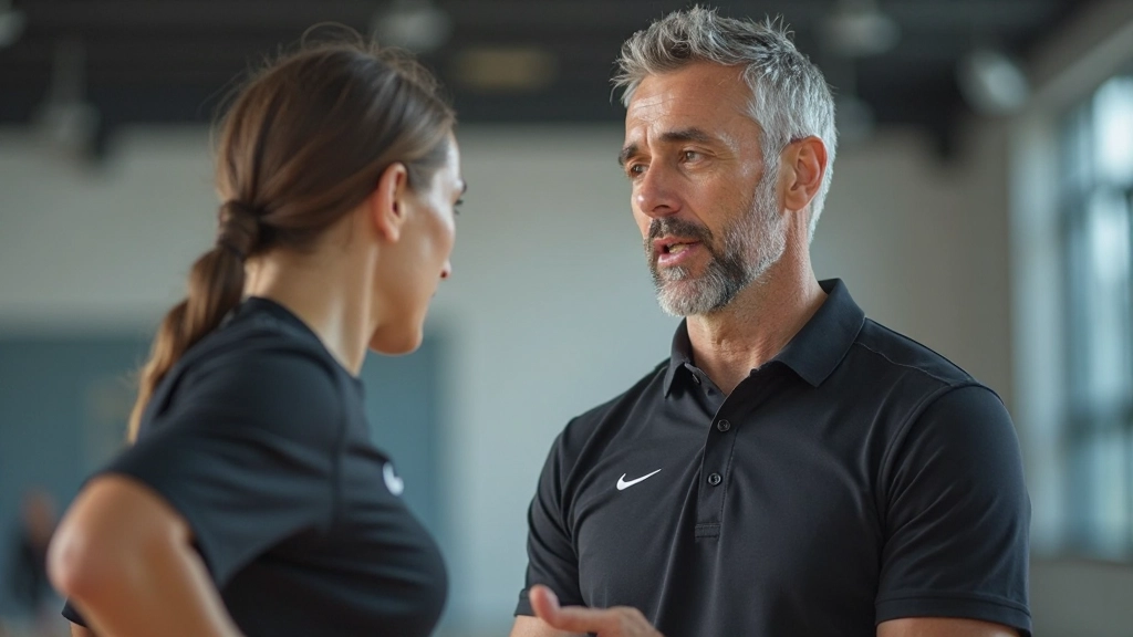 مدرب محترف يقيم أداء لاعبي الكرة الطائرة خلال جلسة تدريب متقدمة
